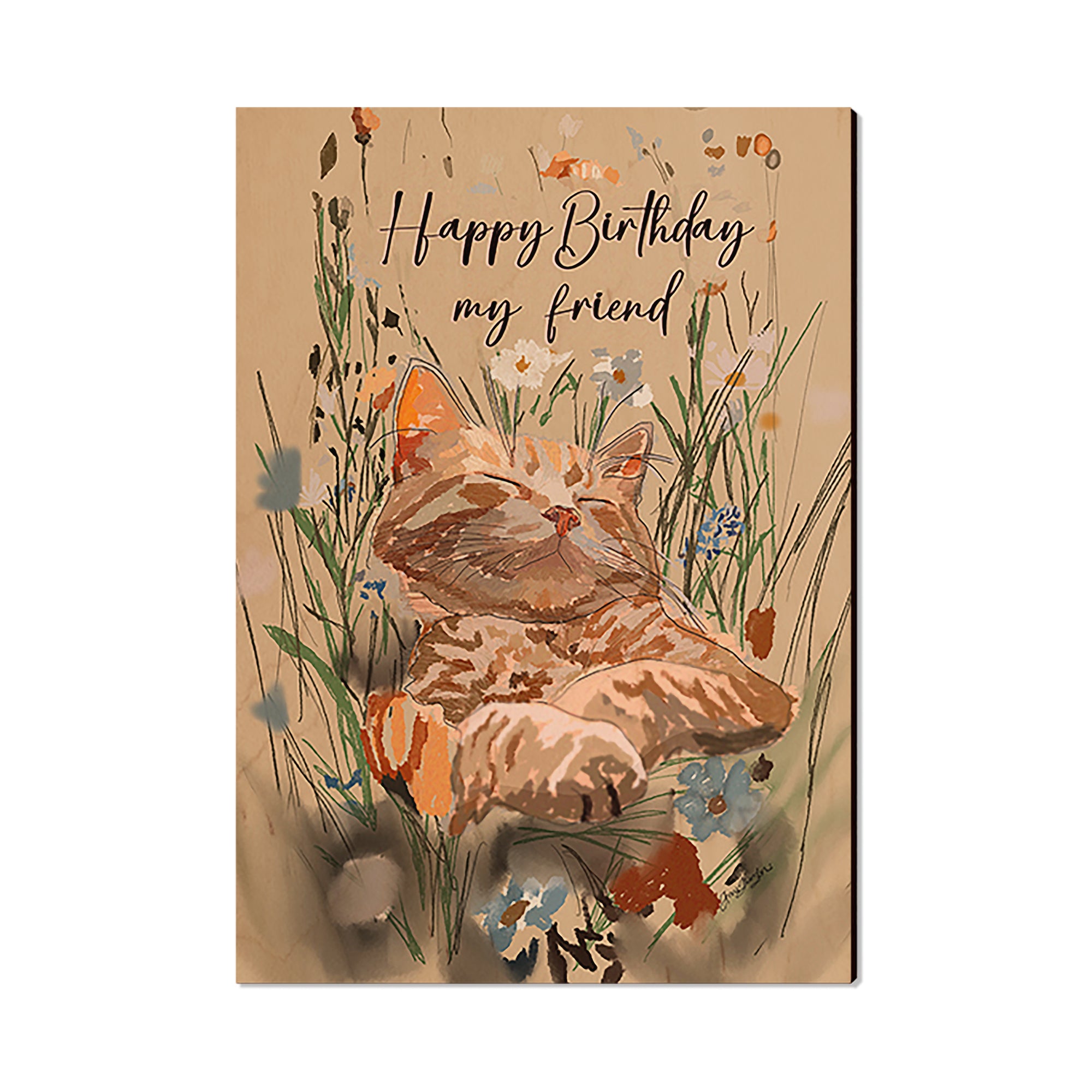 Birthday Card - Pussy Cat - Art on Wood - Art on Wood USA