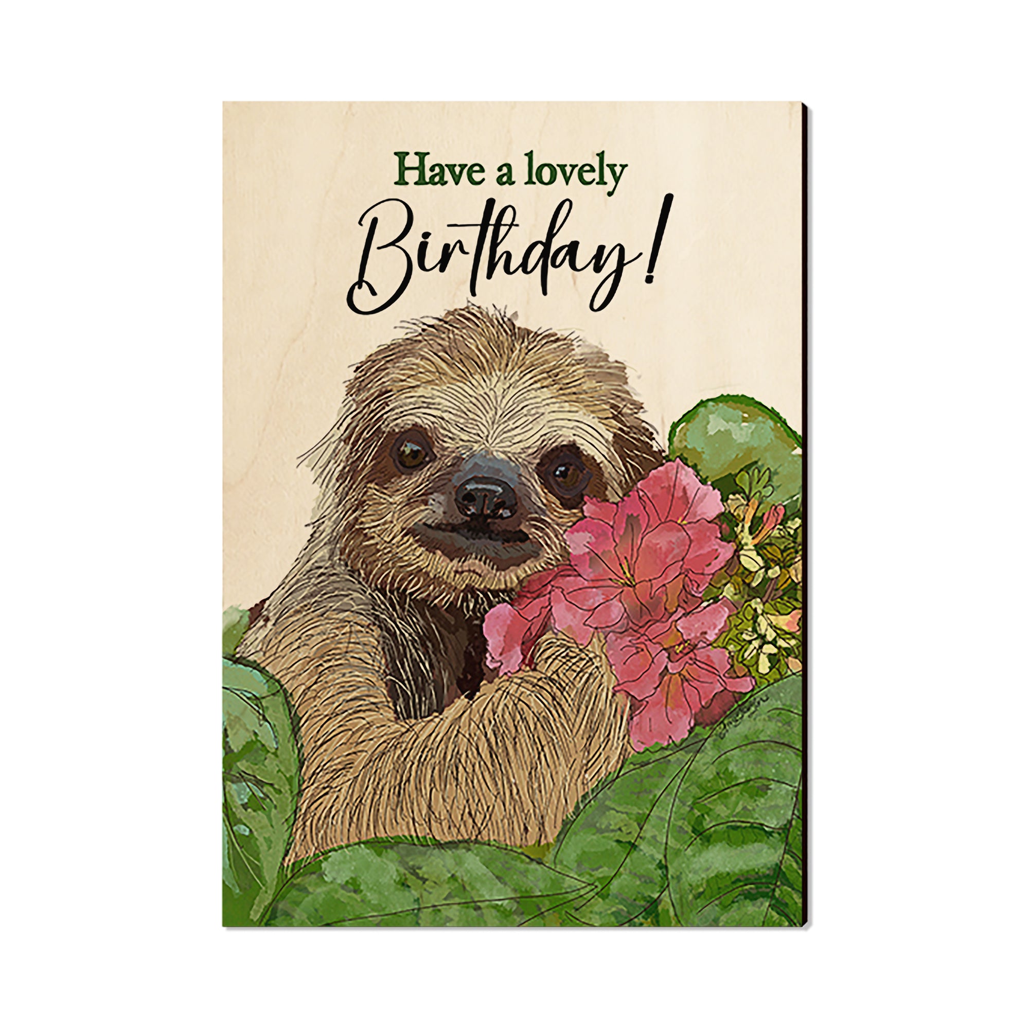 Birthday Card - Sloth - Art on Wood - Art on Wood USA