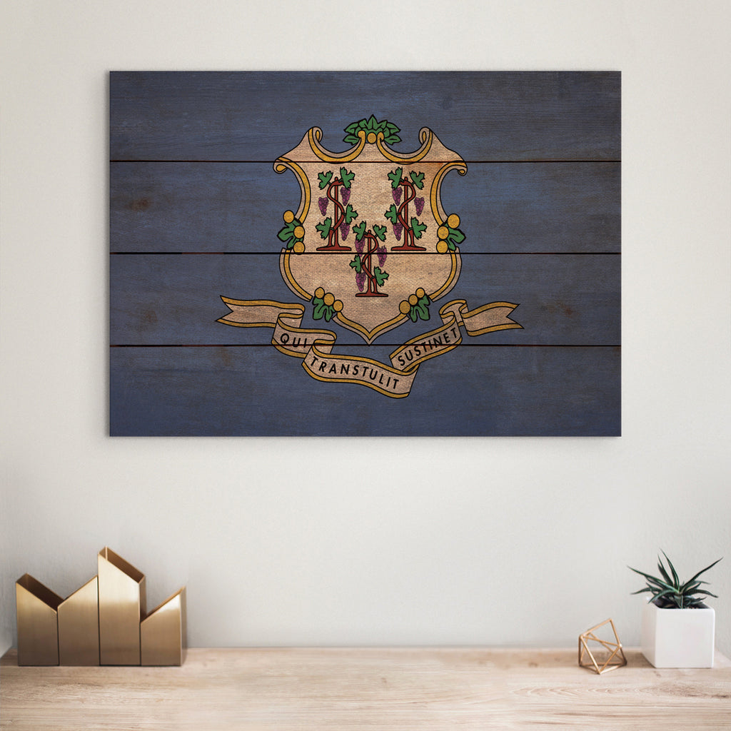 Connecticut Flag - Rustic Art on Wood