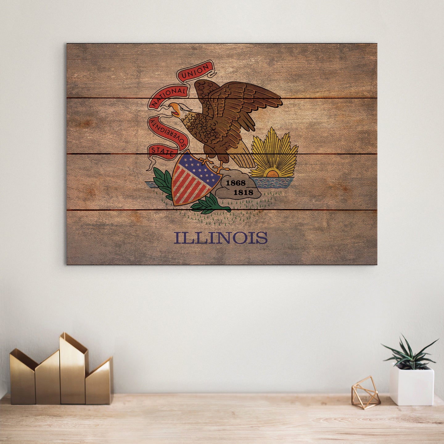Illinois Flag - Rustic Art on Wood