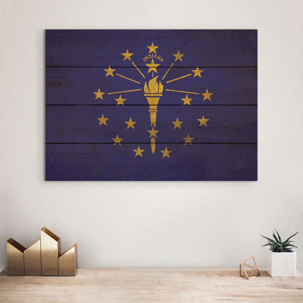 Indiana Flag - Rustic Art on Wood