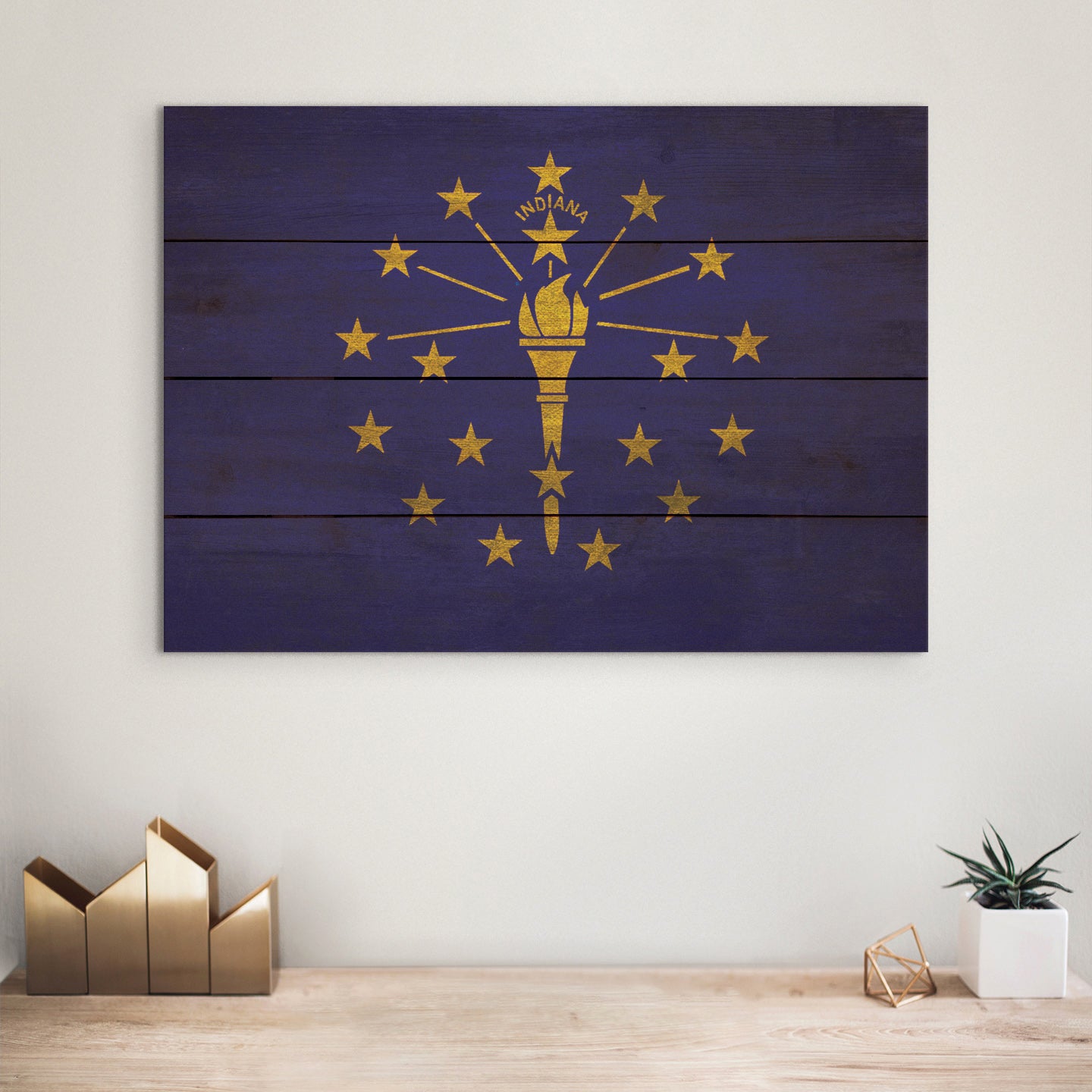 Indiana Flag - Rustic Art on Wood