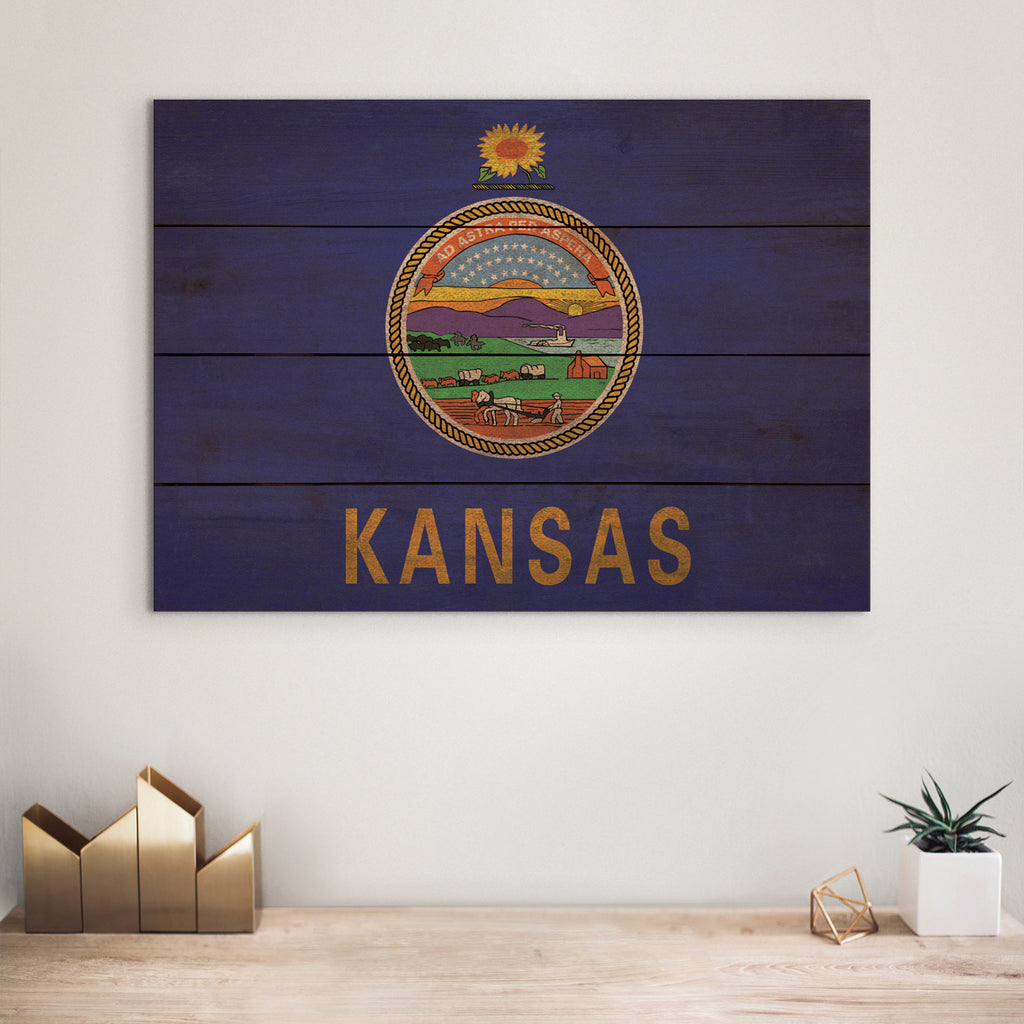 Kansas Flag - Rustic Art on Wood