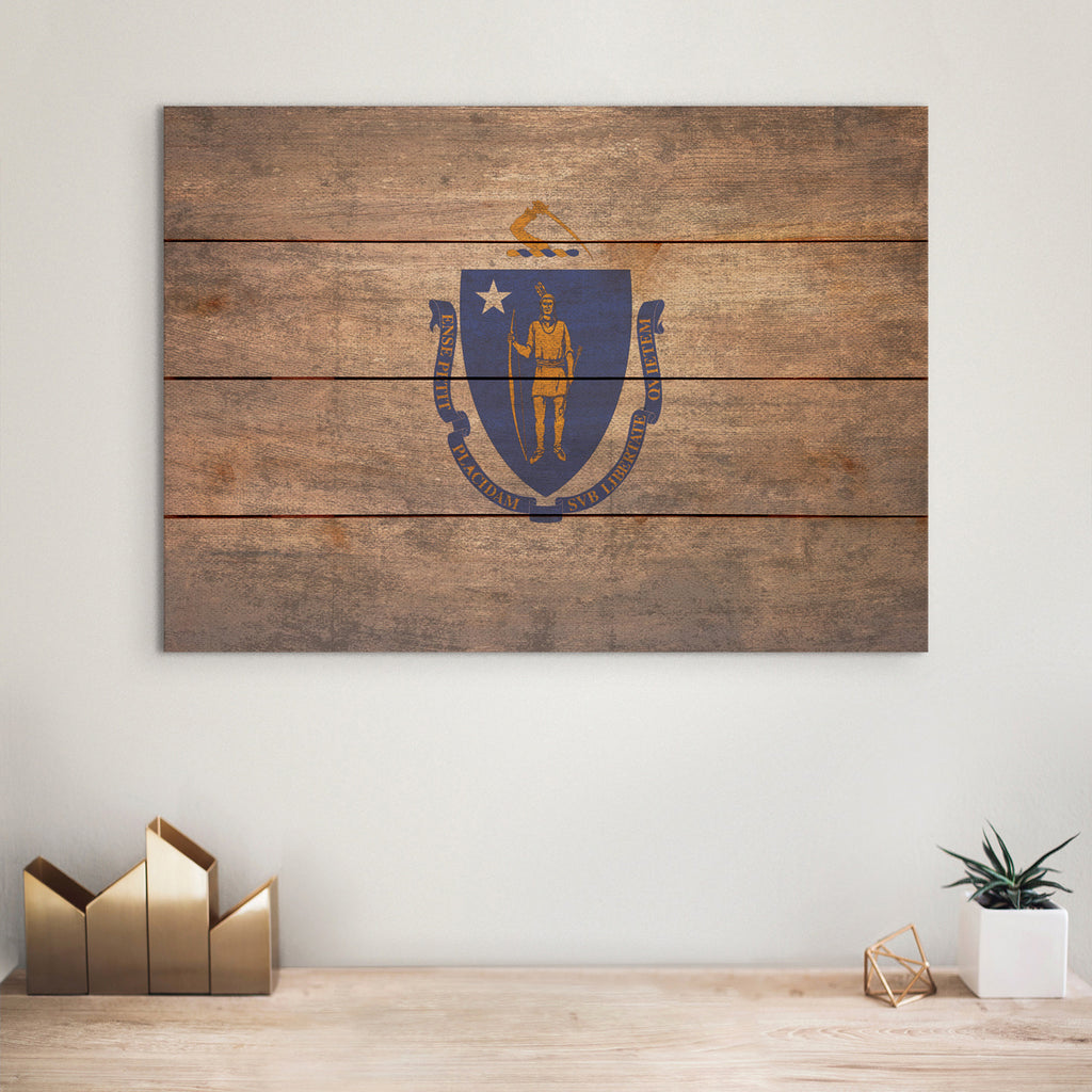 Massachusetts Flag - Rustic Art on Wood