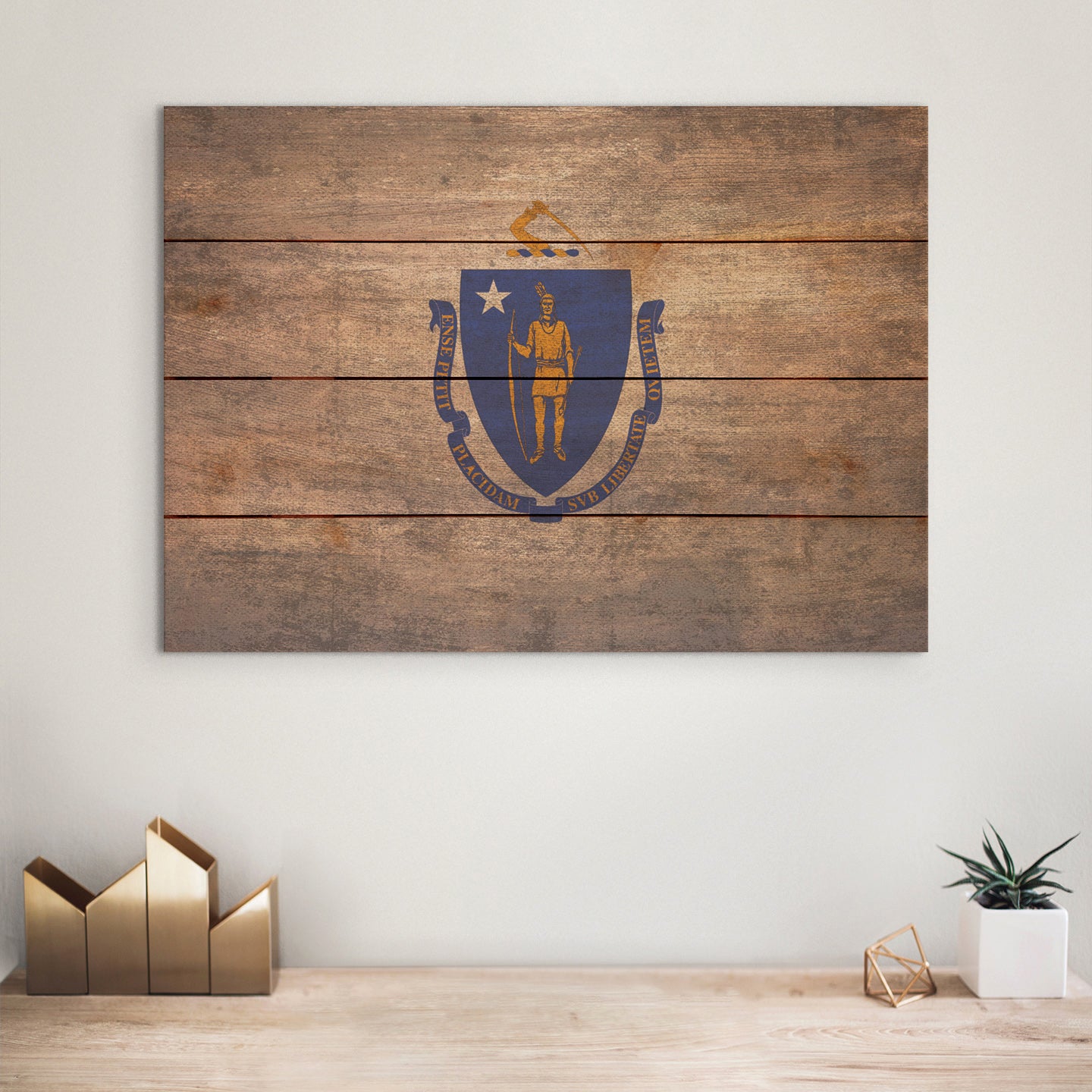Massachusetts Flag - Rustic Art on Wood
