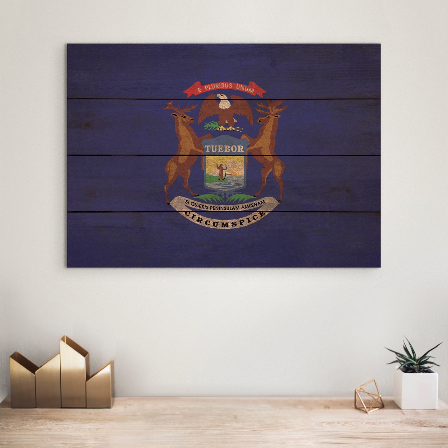 Michigan Flag - Rustic Art on Wood