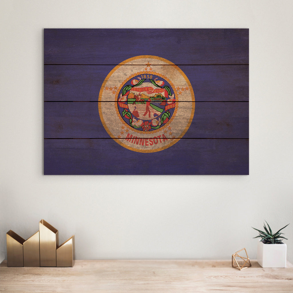 Minnesota Flag - Rustic Art on Wood