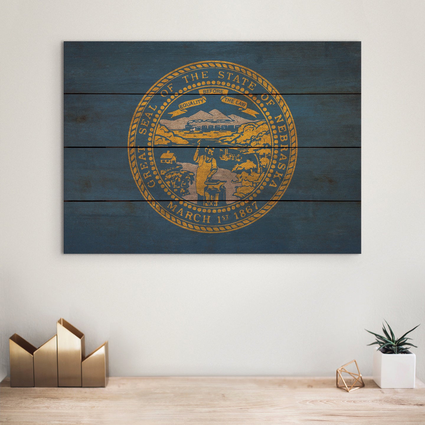 Nebraska Flag - Rustic Art on Wood