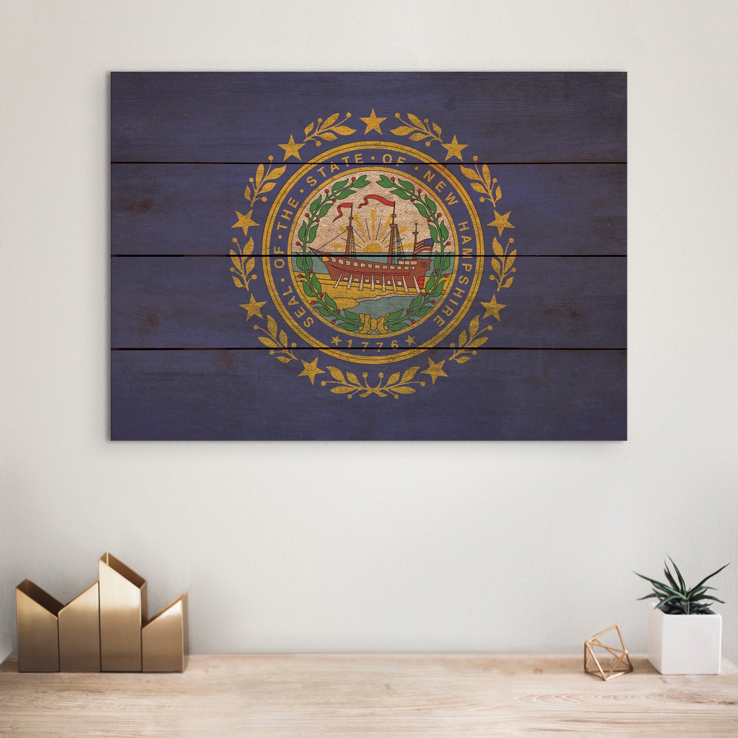 New Hampshire Flag - Rustic Art on Wood