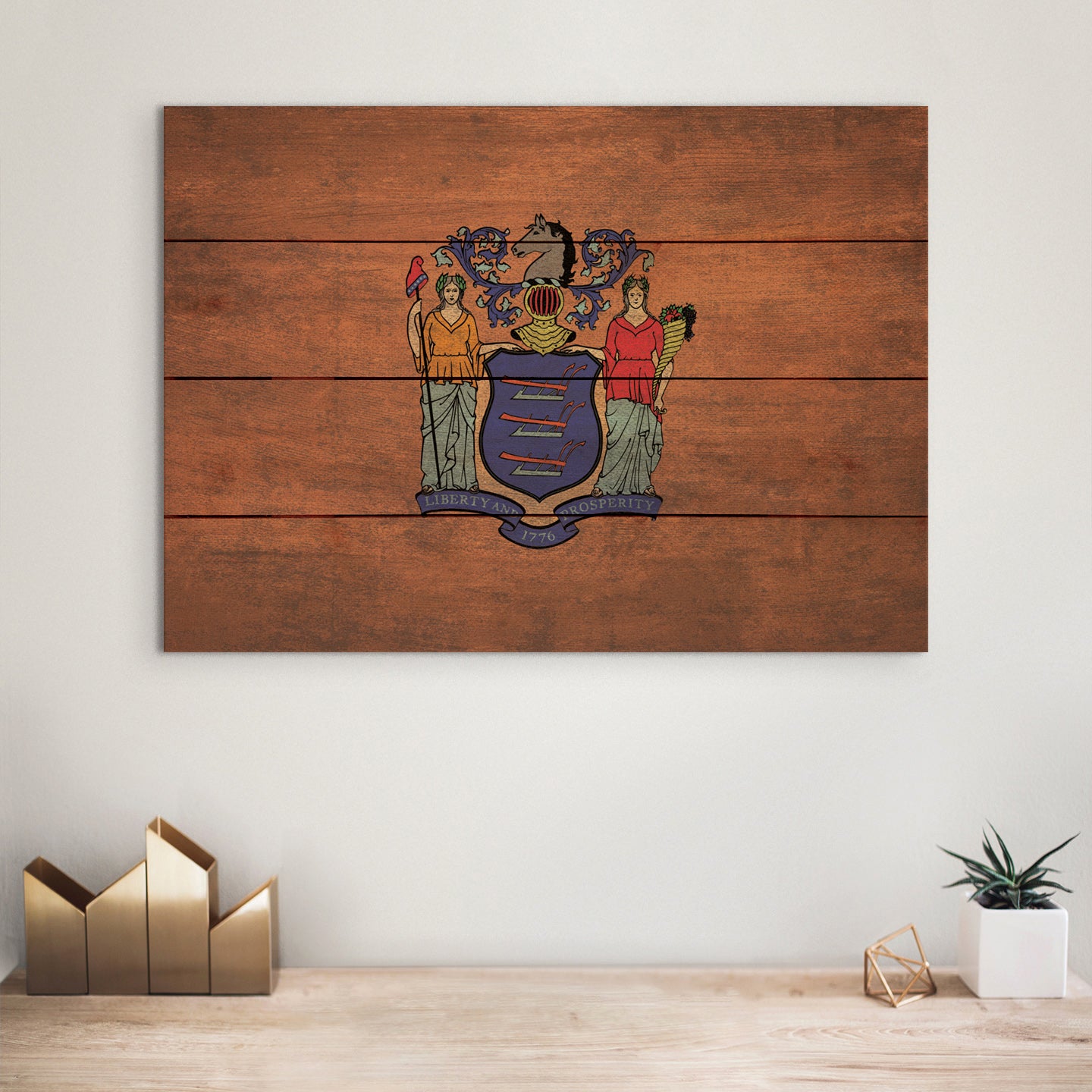 New Jersey Flag - Rustic Art on Wood