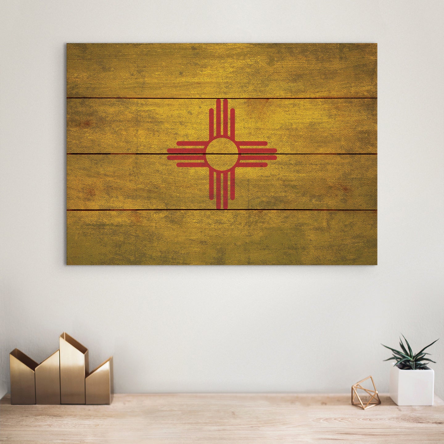 New Mexico Flag - Rustic Art on Wood