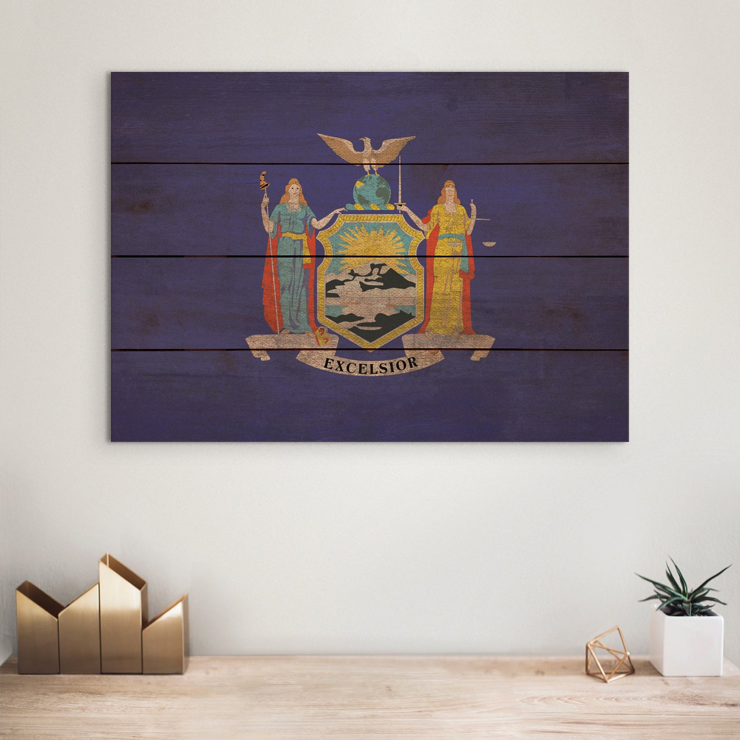 New York Flag - Rustic Art on Wood