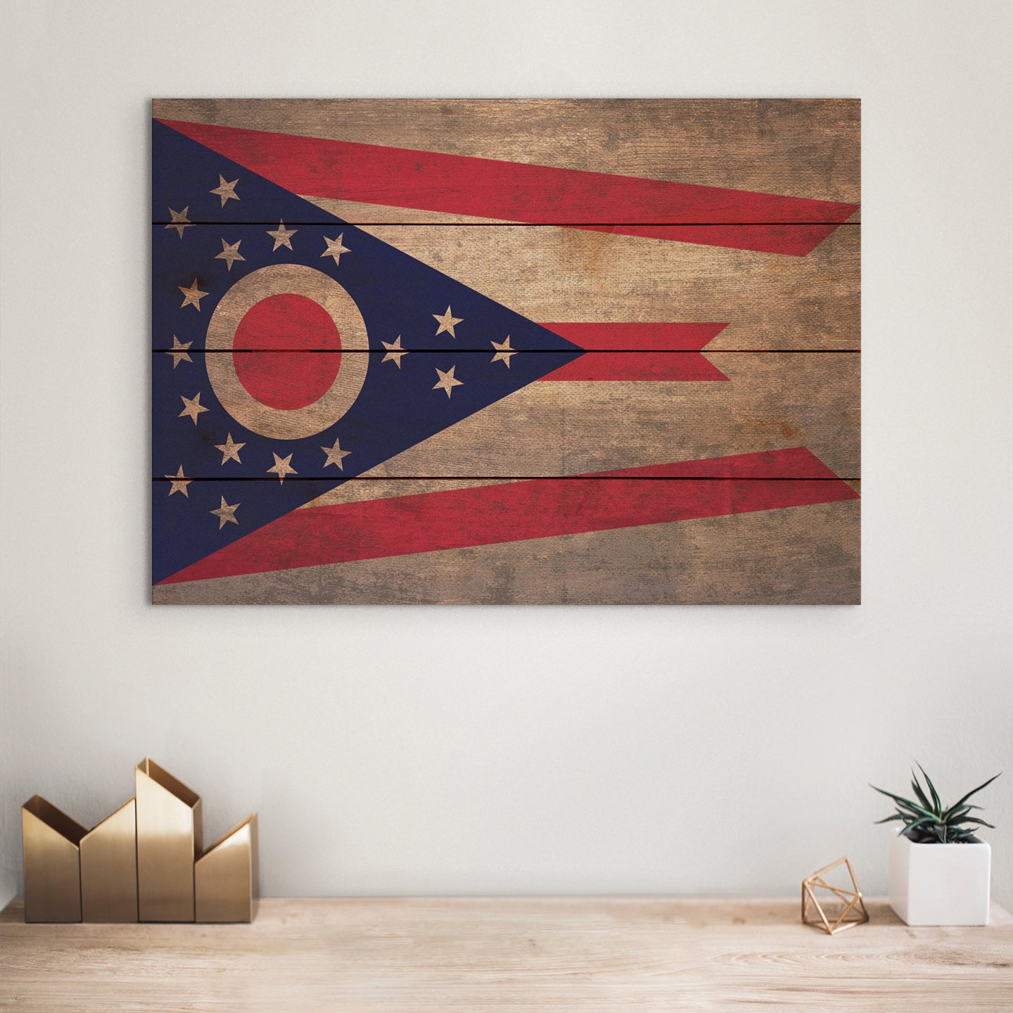 Ohio Flag - Rustic Art on Wood