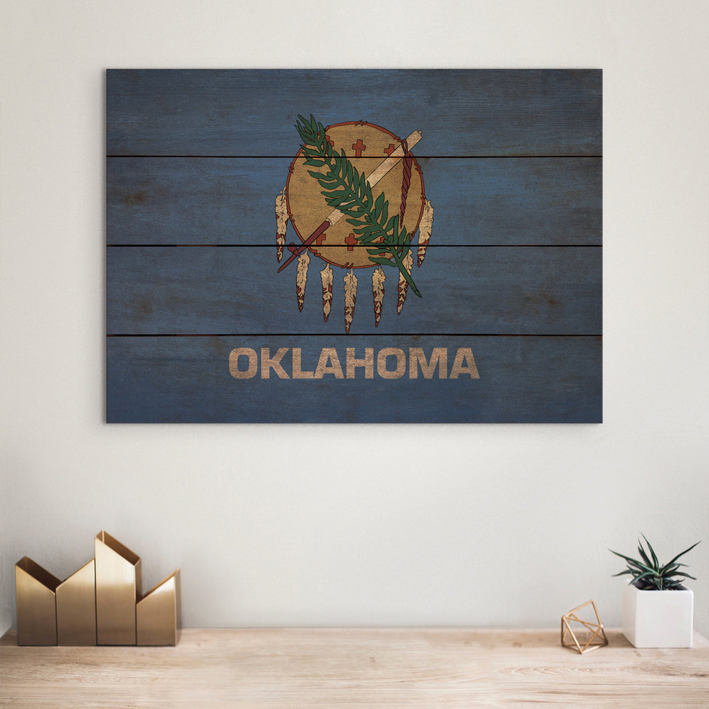 Oklahoma Flag - Rustic Art on Wood