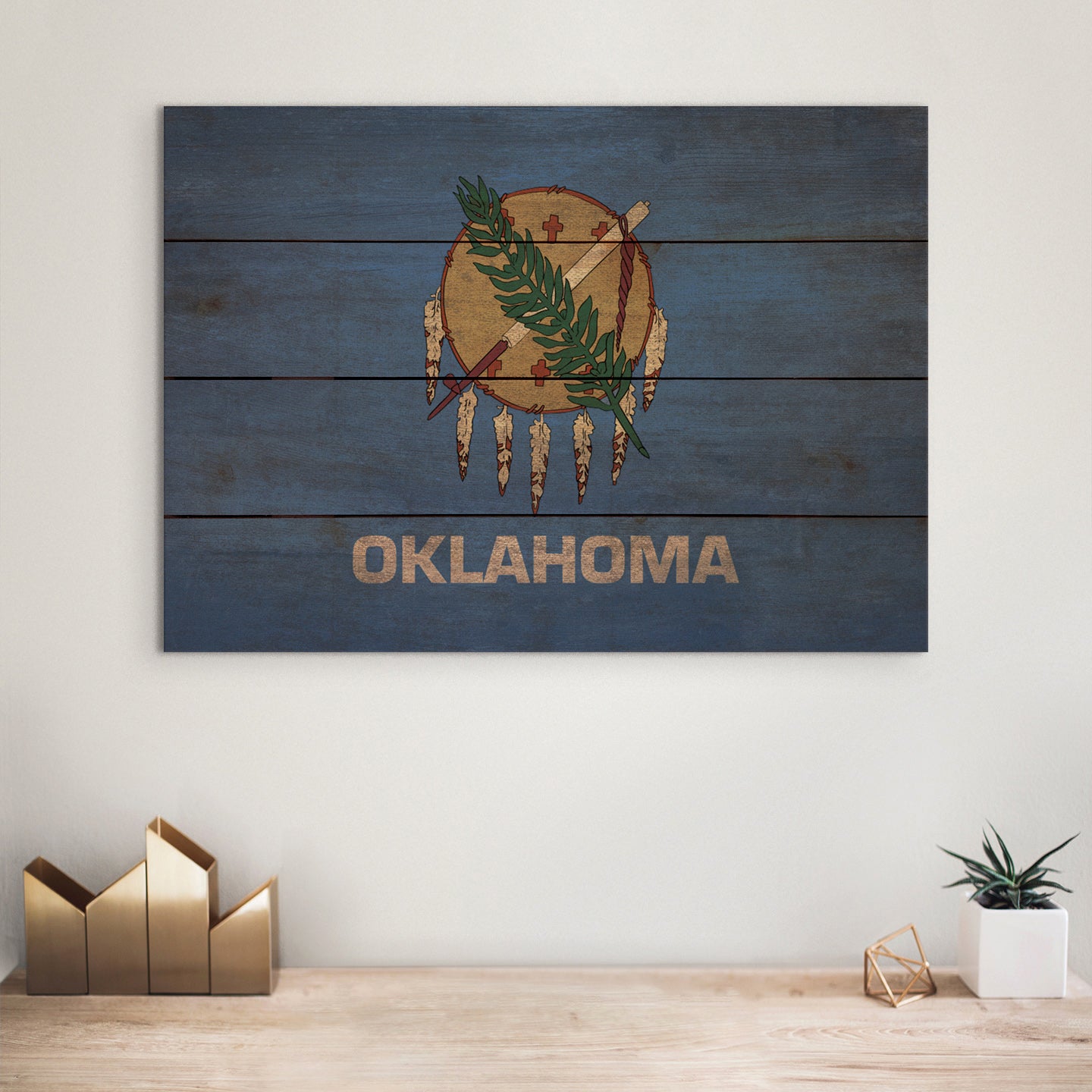 Oklahoma Flag - Rustic Art on Wood
