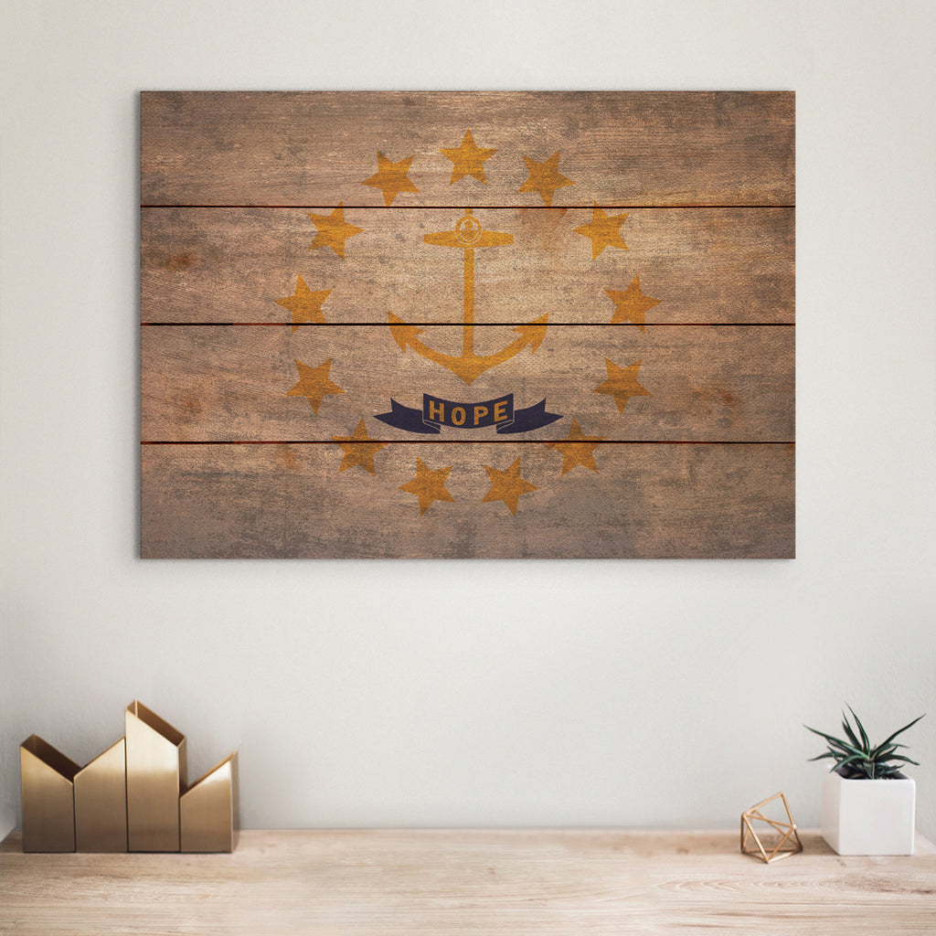 Rhode Island Flag - Rustic Art on Wood