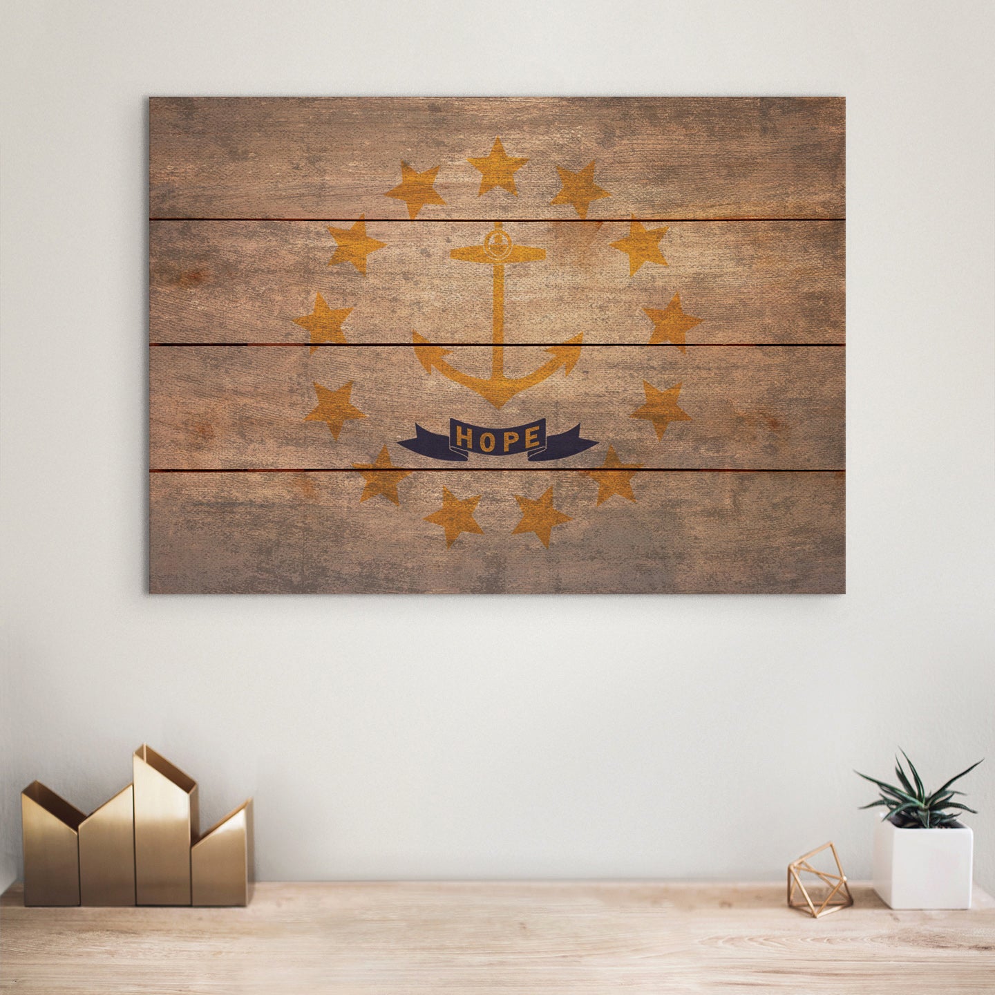 Rhode Island Flag - Rustic Art on Wood