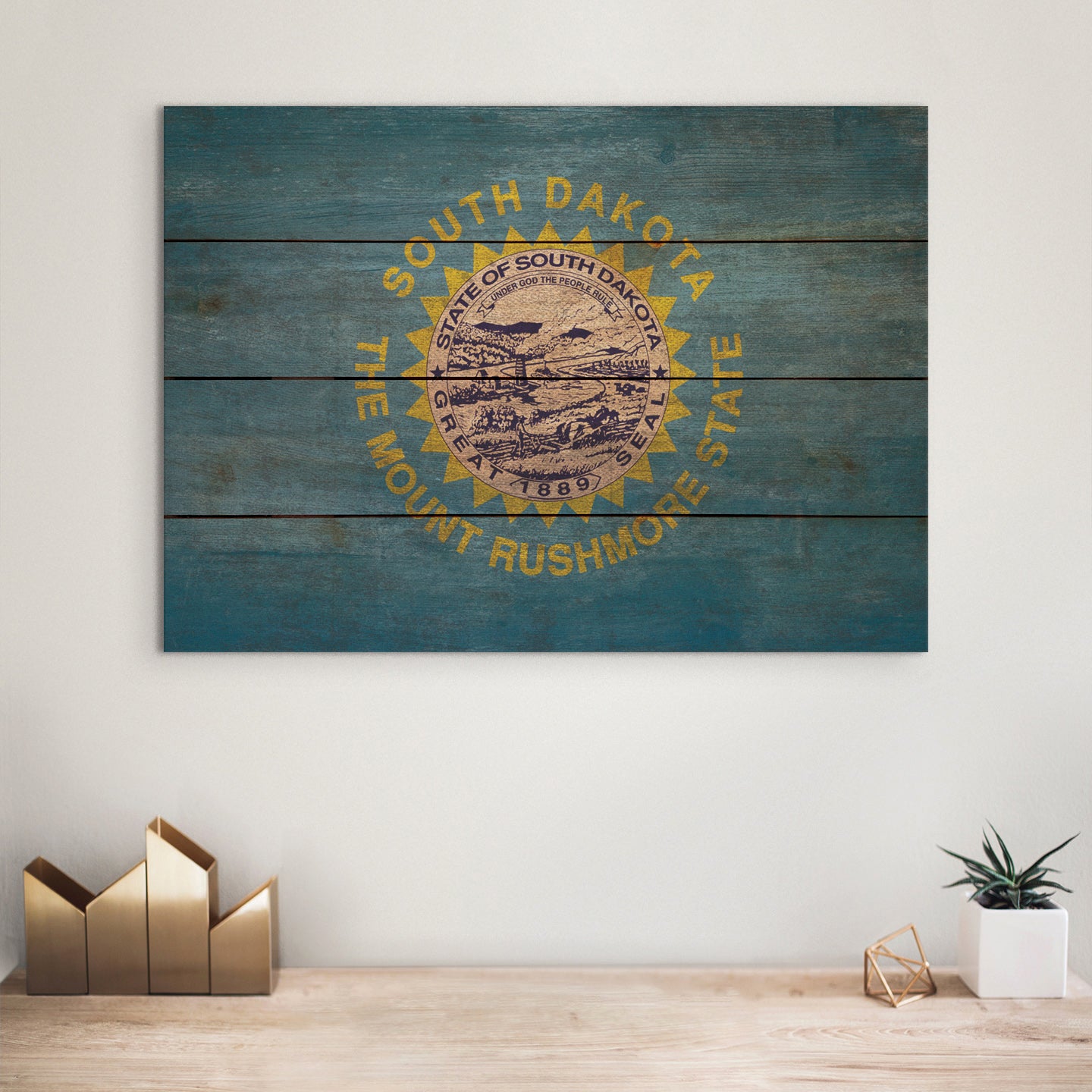 South Dakota Flag - Rustic Art on Wood