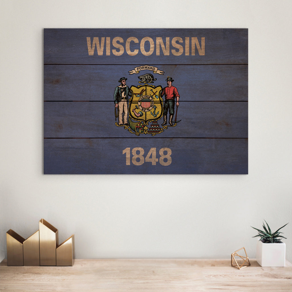 Wisconsin Flag - Rustic Art on Wood - Art on Wood USA