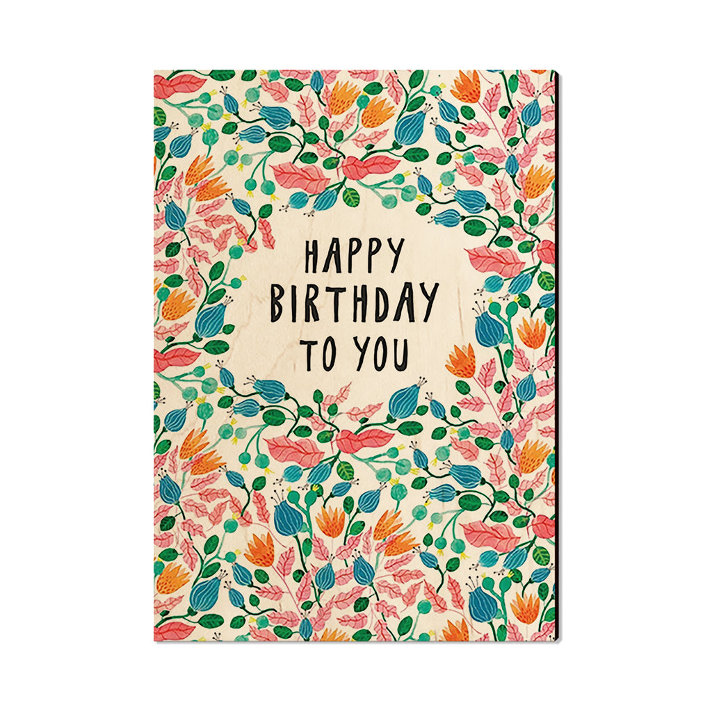 Birthday Card - Pink Leaves - Art on Wood - Art on Wood USA