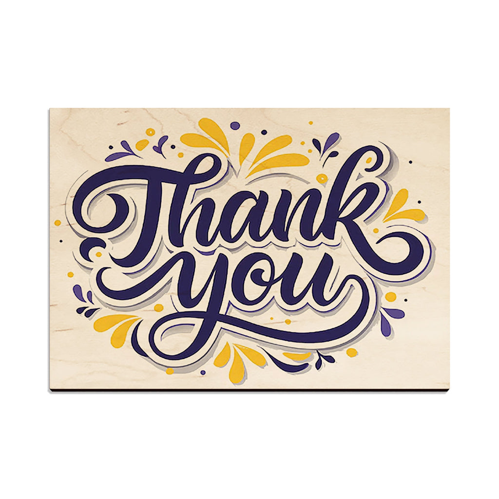 Decorative sign with 'Thank You' in stylized text on a beige background