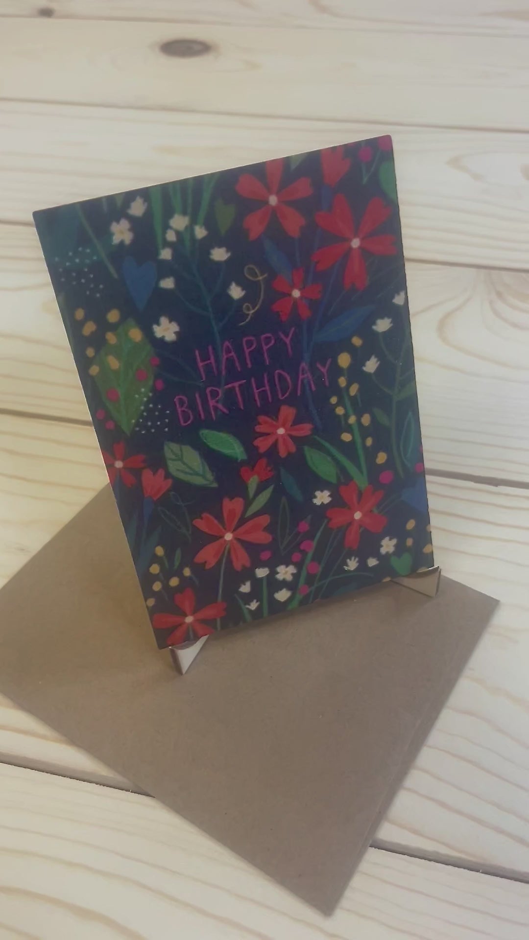 Birthday Card - Blue Flowers- Art on Wood